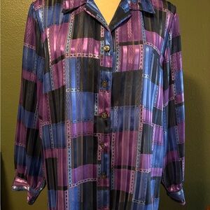 Vintage Purple and Blue Striped Blouse